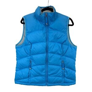 LL Bean Goose Down Puffer Vest Womens L Blue Full Zip Quilted